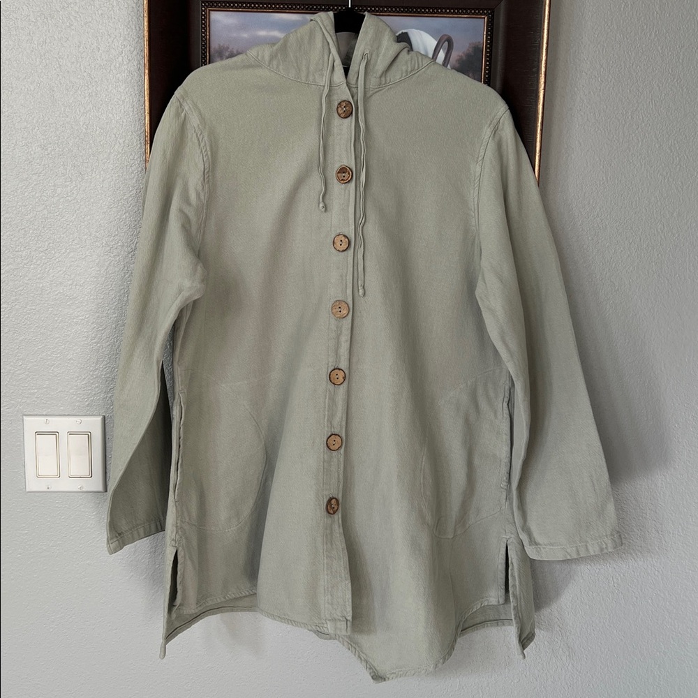 World Famous Drawstrings Of Malibu Cotton Buttoned Hooded Jacket Sage Green M